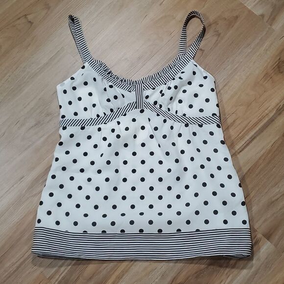 🔺️NWT Loft White & Black Polka Dot & Striped Sleeveless Top Size 2 - Picture 1 of 8